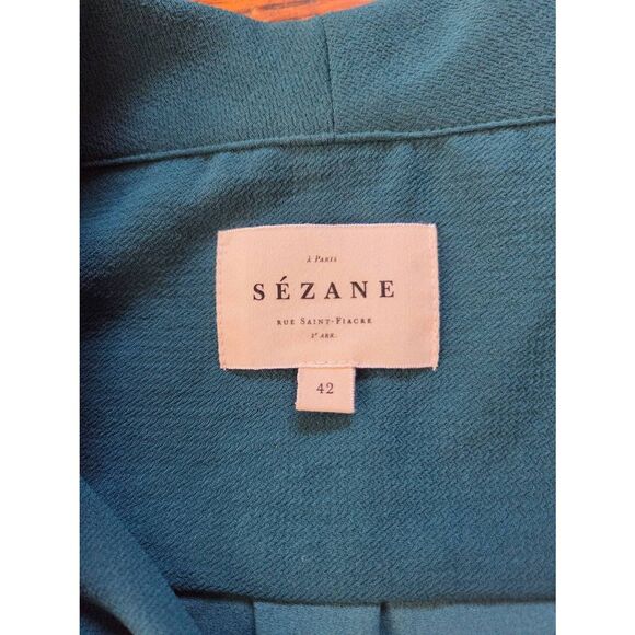 Sezane Bottle Green Abelia Faux Wrap Blouse Long Sleeve V-Neck Size 42 / US 10 - Picture 5 of 5
